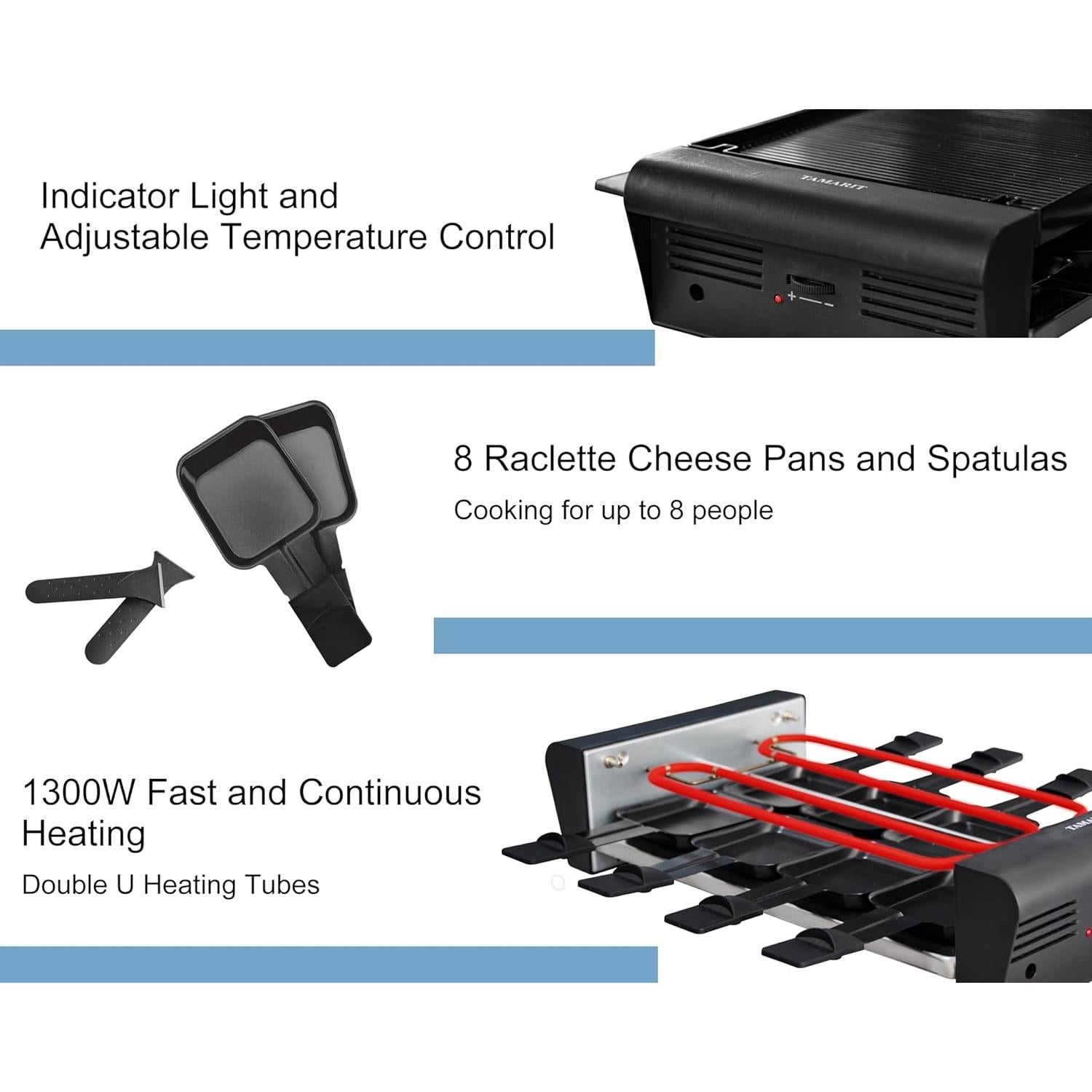 Parrilla Raclette TAMARIT 2 en 1 1300W para 8 Personas