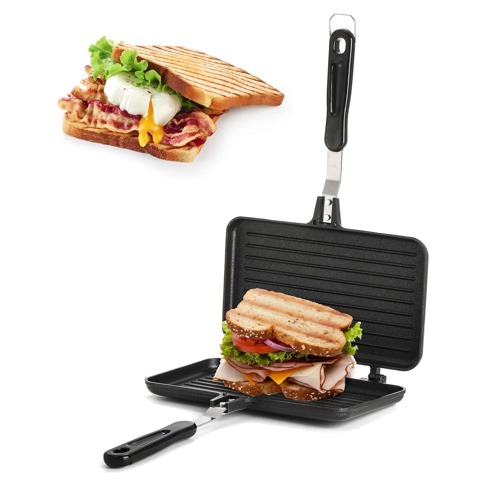 SOUJOY Sartén Grill Panini Antiadherente 23.9x14cm para Sándwiches