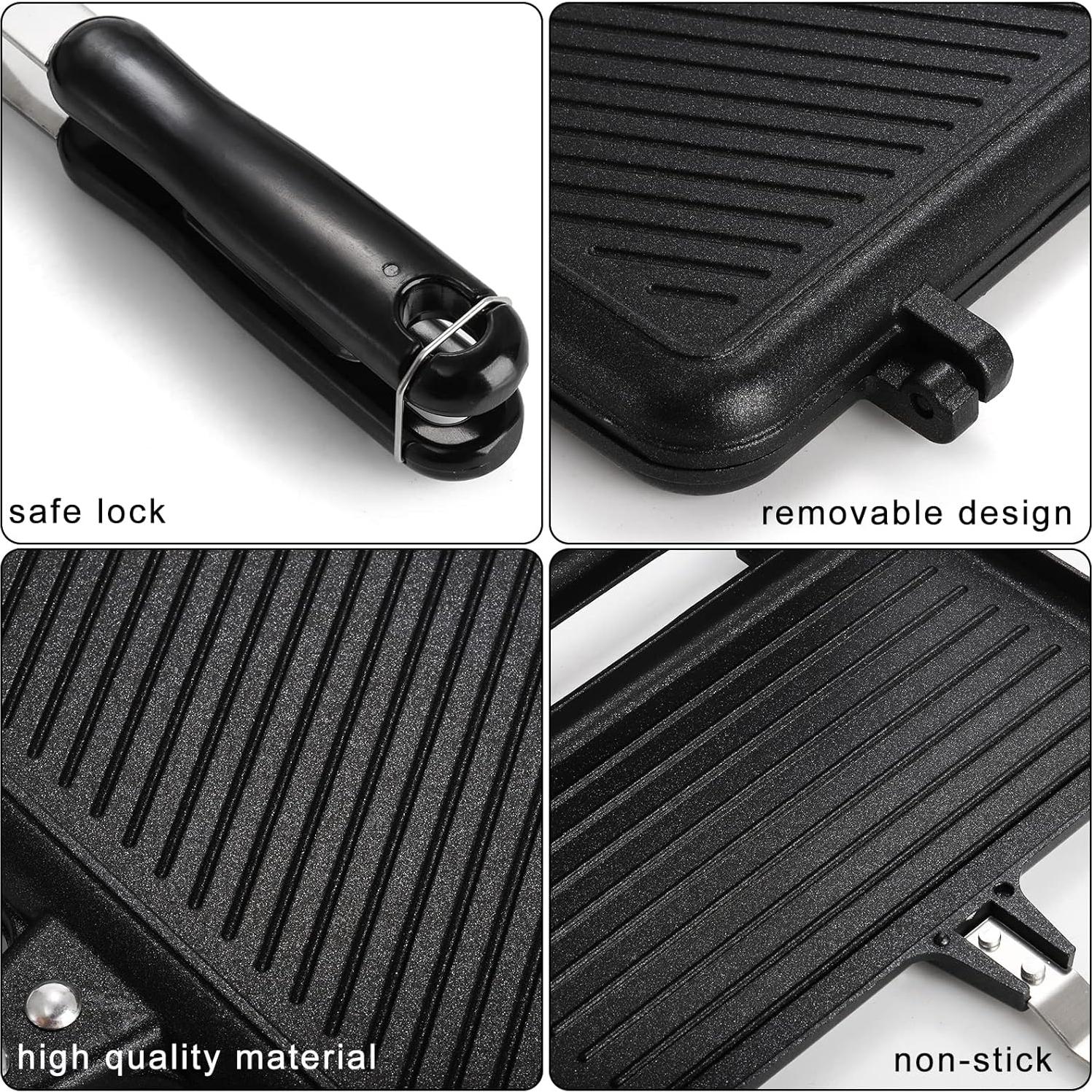 SOUJOY Sartén Grill Panini Antiadherente 23.9x14cm para Sándwiches