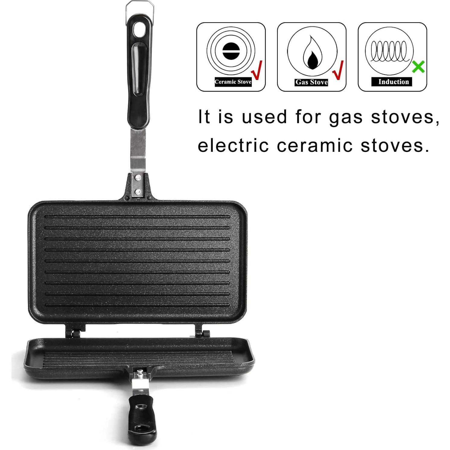 SOUJOY Sartén Grill Panini Antiadherente 23.9x14cm para Sándwiches