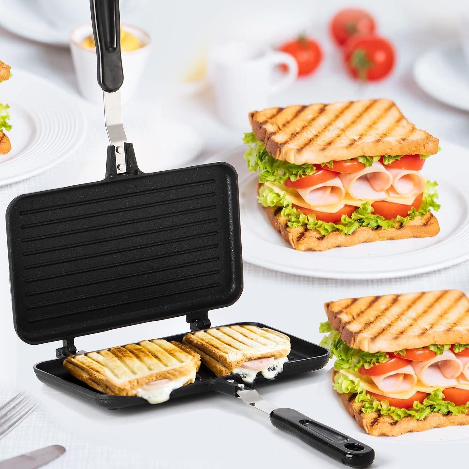 SOUJOY Sartén Grill Panini Antiadherente 23.9x14cm para Sándwiches