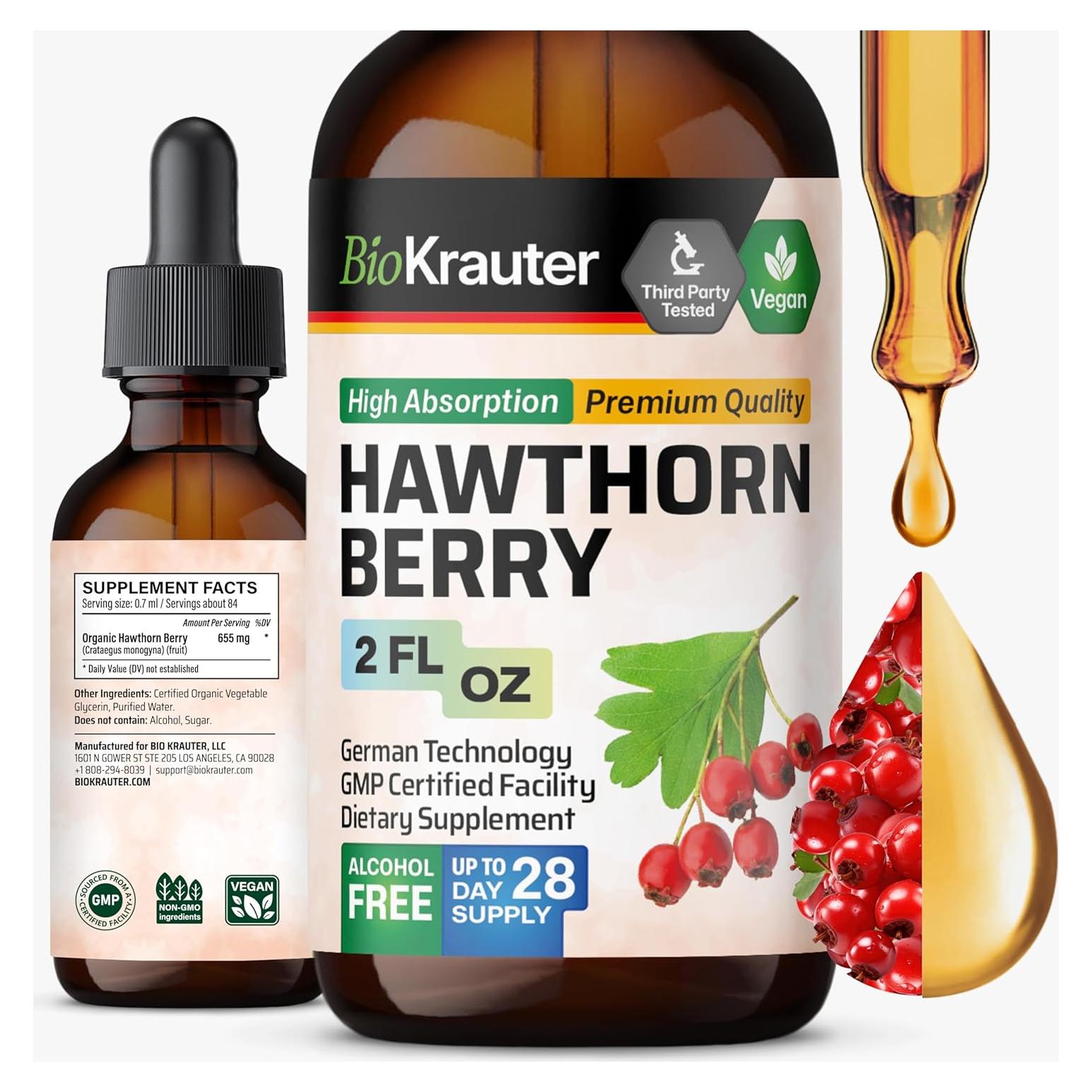 Extracto de Bayas de Espino BioKrauter 60 ml - Vegano y Sin Alcohol