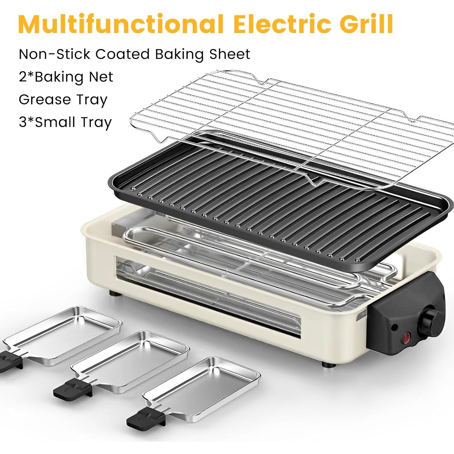 Parrilla Eléctrica Interior 1500W YOHAWJAN 2 en 1 Sin Humo