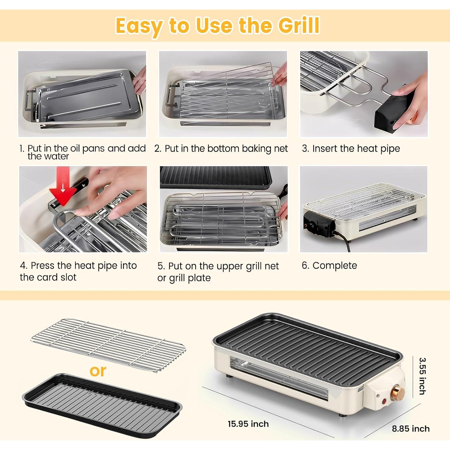 Parrilla Eléctrica Interior 1500W YOHAWJAN 2 en 1 Sin Humo