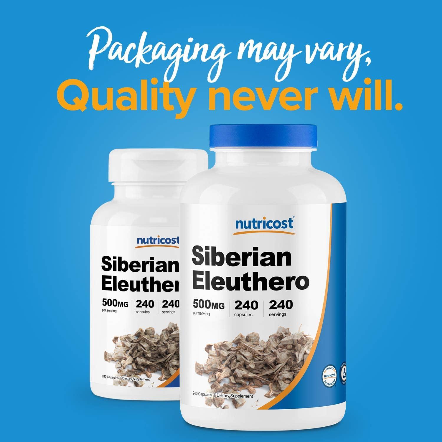 Nutricost Eleuthero Siberiano 500mg - 240 Cápsulas (2 Botellas) - Sin Gluten