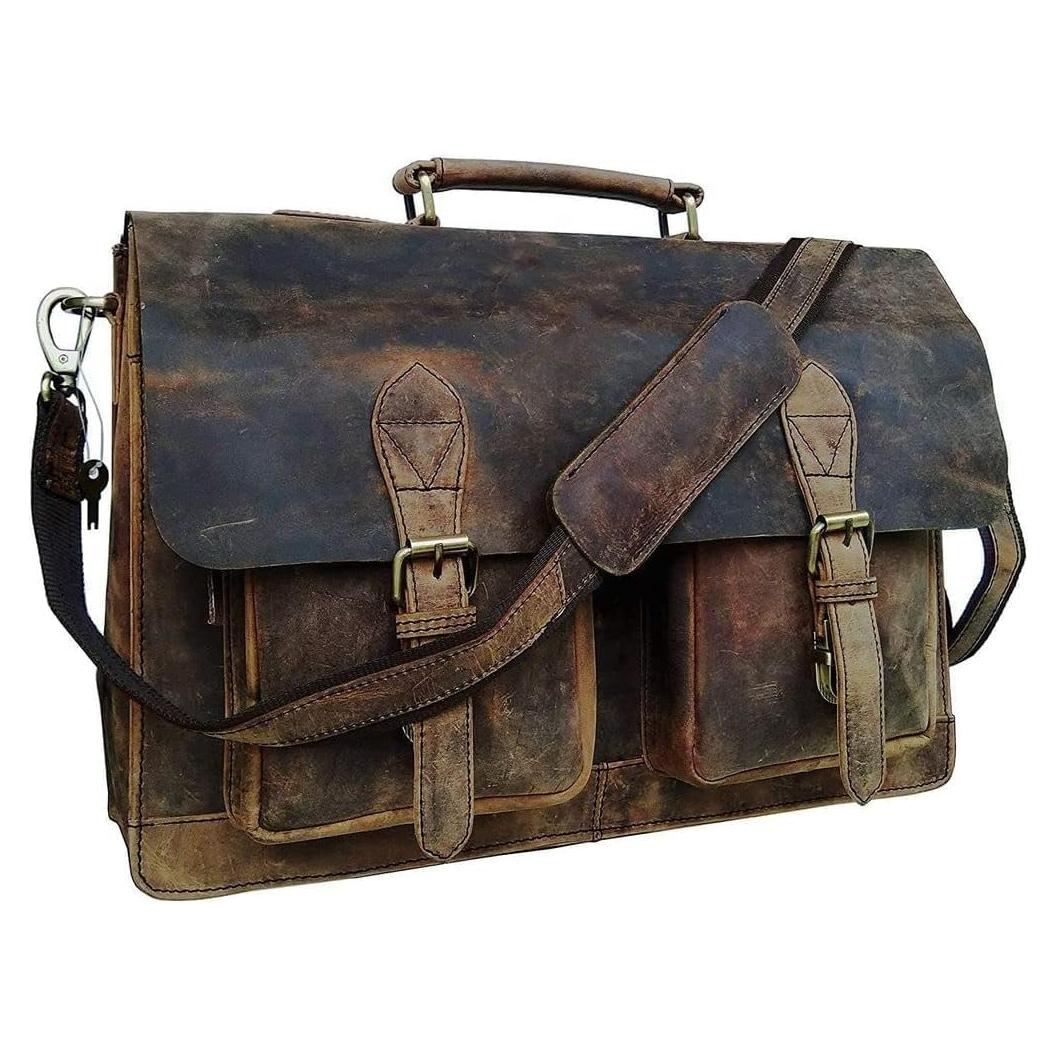 Bolsa Mensajera de Cuero Vintage Hecha a Mano para Laptop 45.72 cm