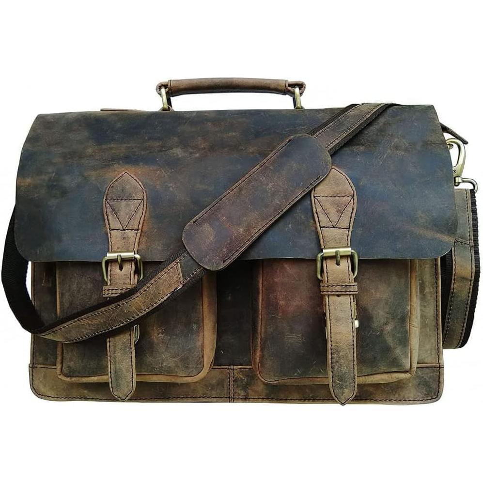 Bolsa Mensajera de Cuero Vintage Hecha a Mano para Laptop 45.72 cm