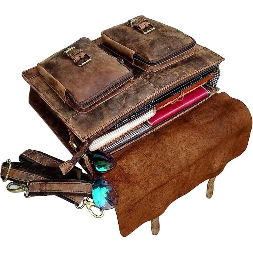Bolsa Mensajera de Cuero Vintage Hecha a Mano para Laptop 45.72 cm