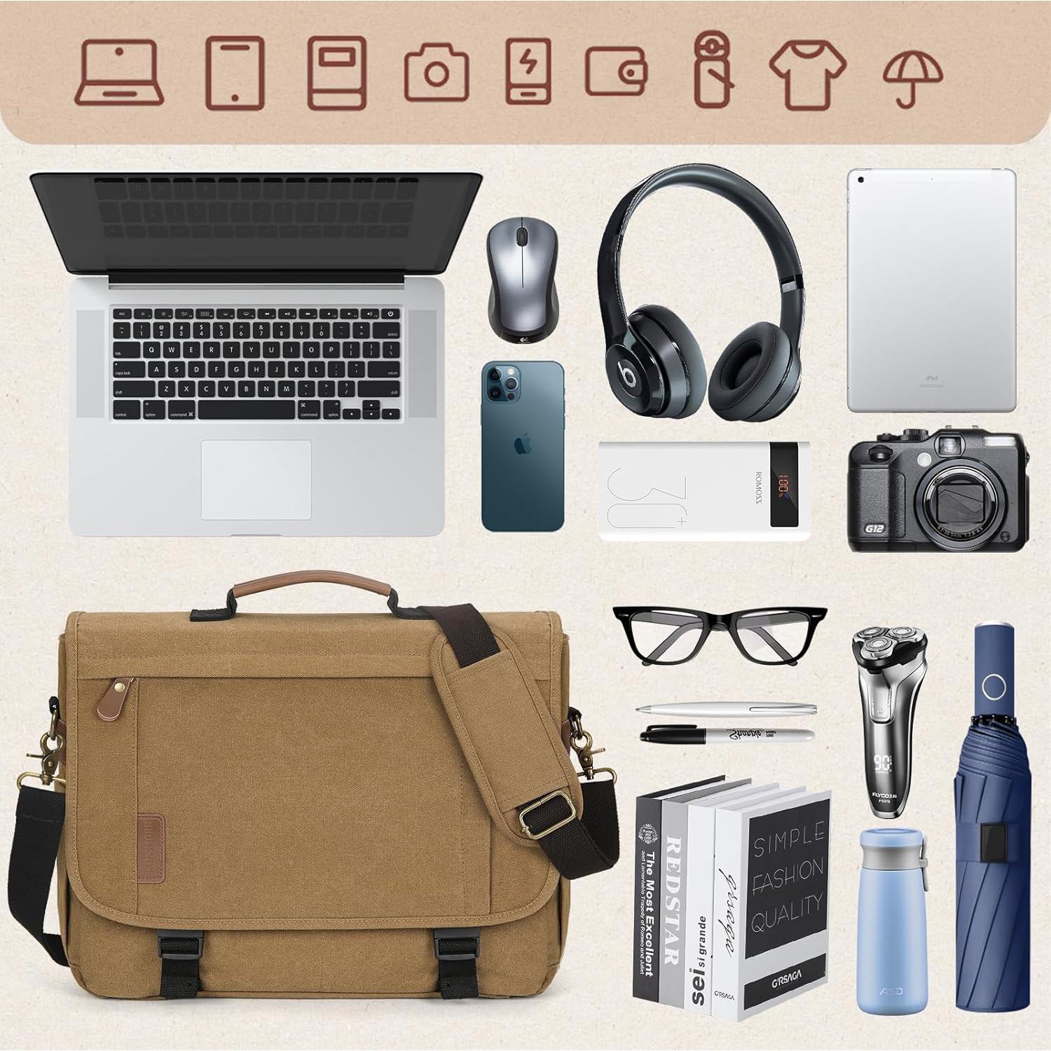 Bolsa Mensajera RAINSMORE Caqui para Laptop 17 Pulgadas Impermeable