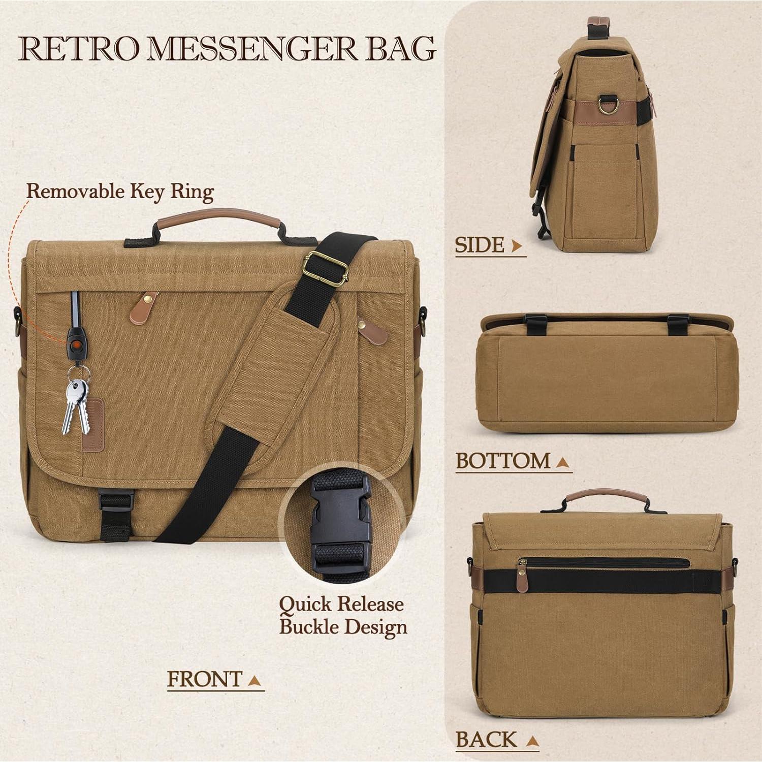 Bolsa Mensajera RAINSMORE Caqui para Laptop 17 Pulgadas Impermeable