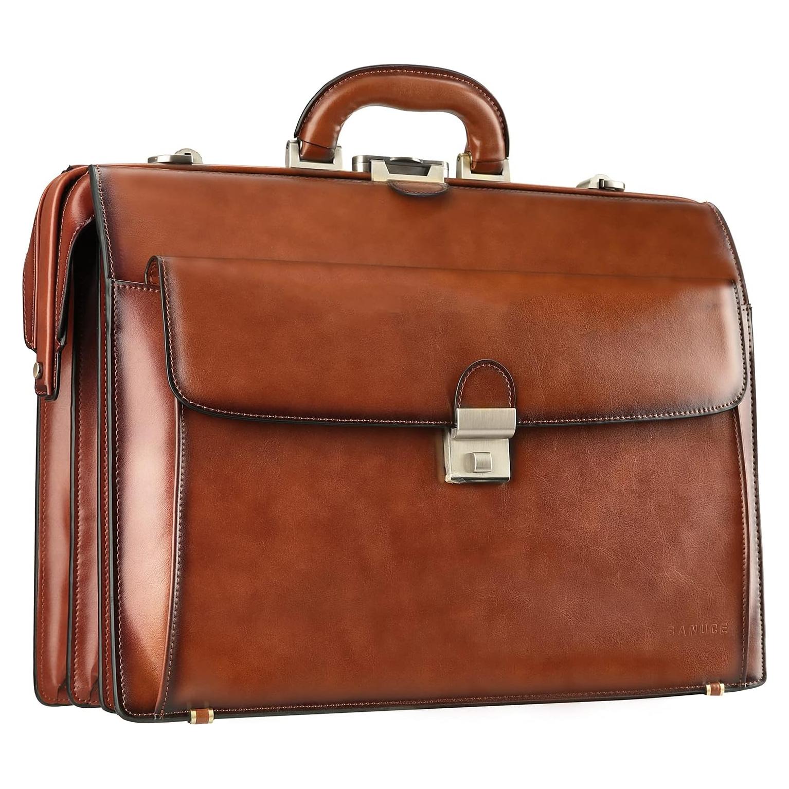 Maletín de Cuero Vintage Banuce 15.6" para Hombres con Cerradura