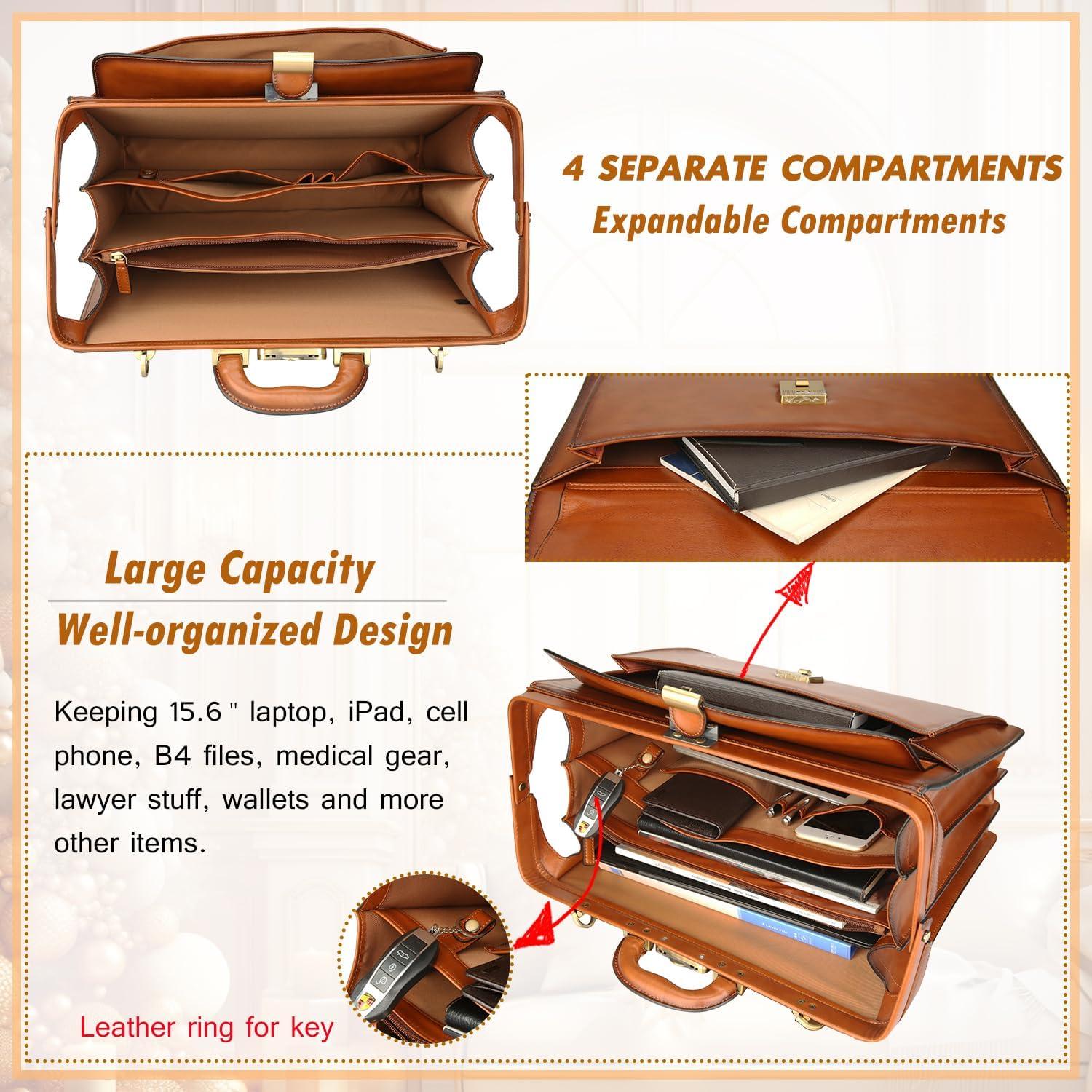 Maletín de Cuero Vintage Banuce 15.6" para Hombres con Cerradura