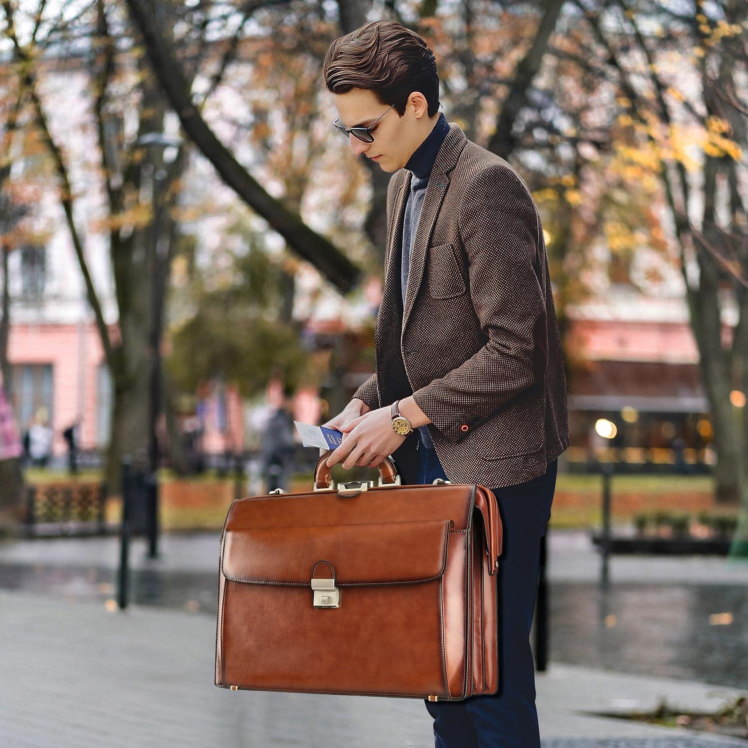 Maletín de Cuero Vintage Banuce 15.6" para Hombres con Cerradura