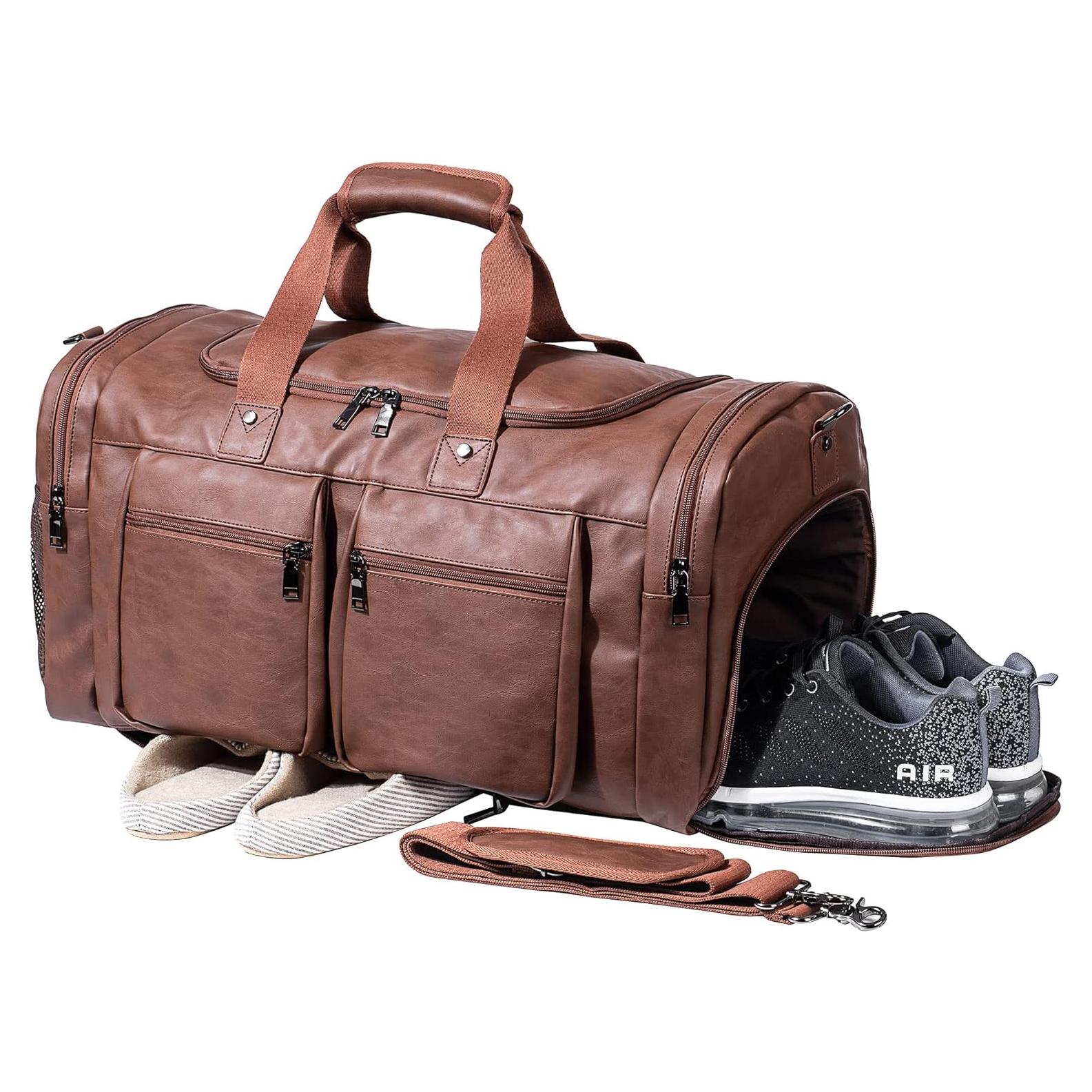 Bolsa de Viaje de Cuero Seyfocnia 52L con Compartimento para Zapatos