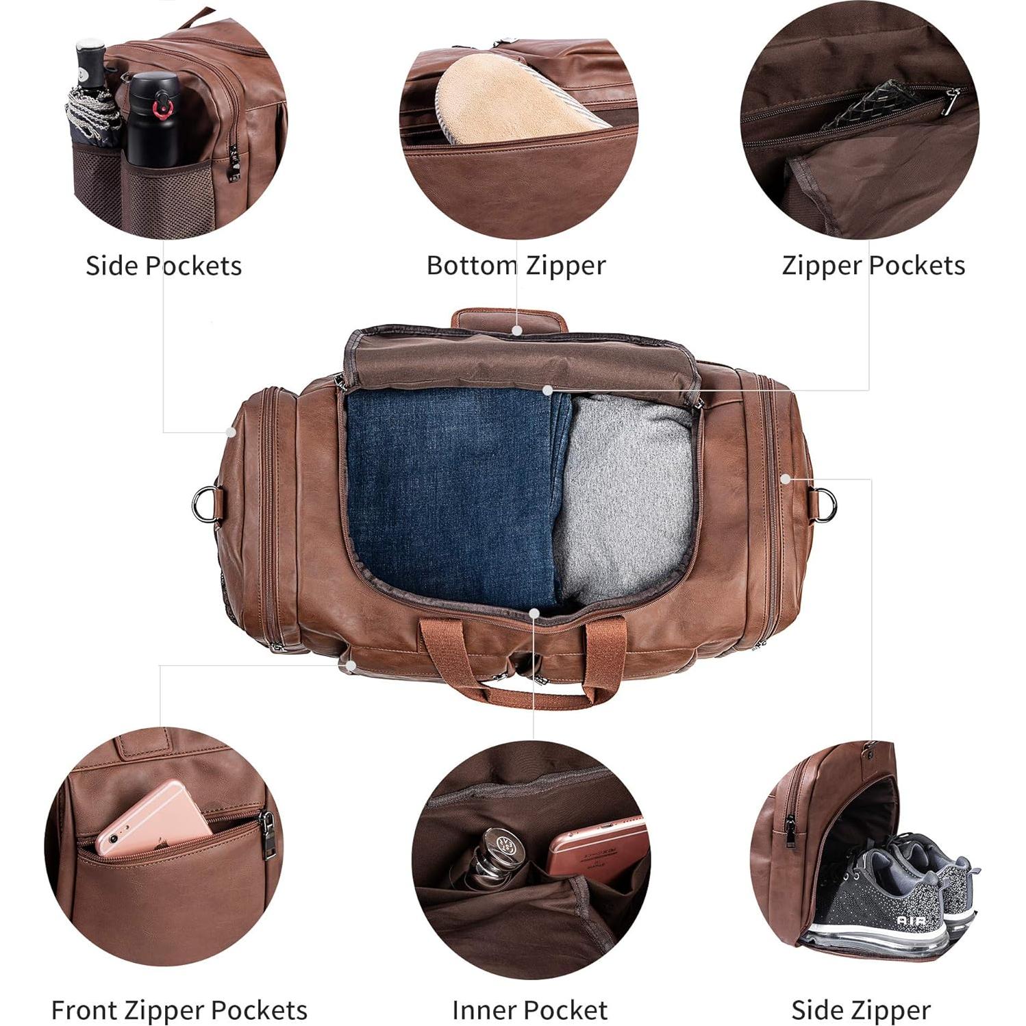 Bolsa de Viaje de Cuero Seyfocnia 52L con Compartimento para Zapatos