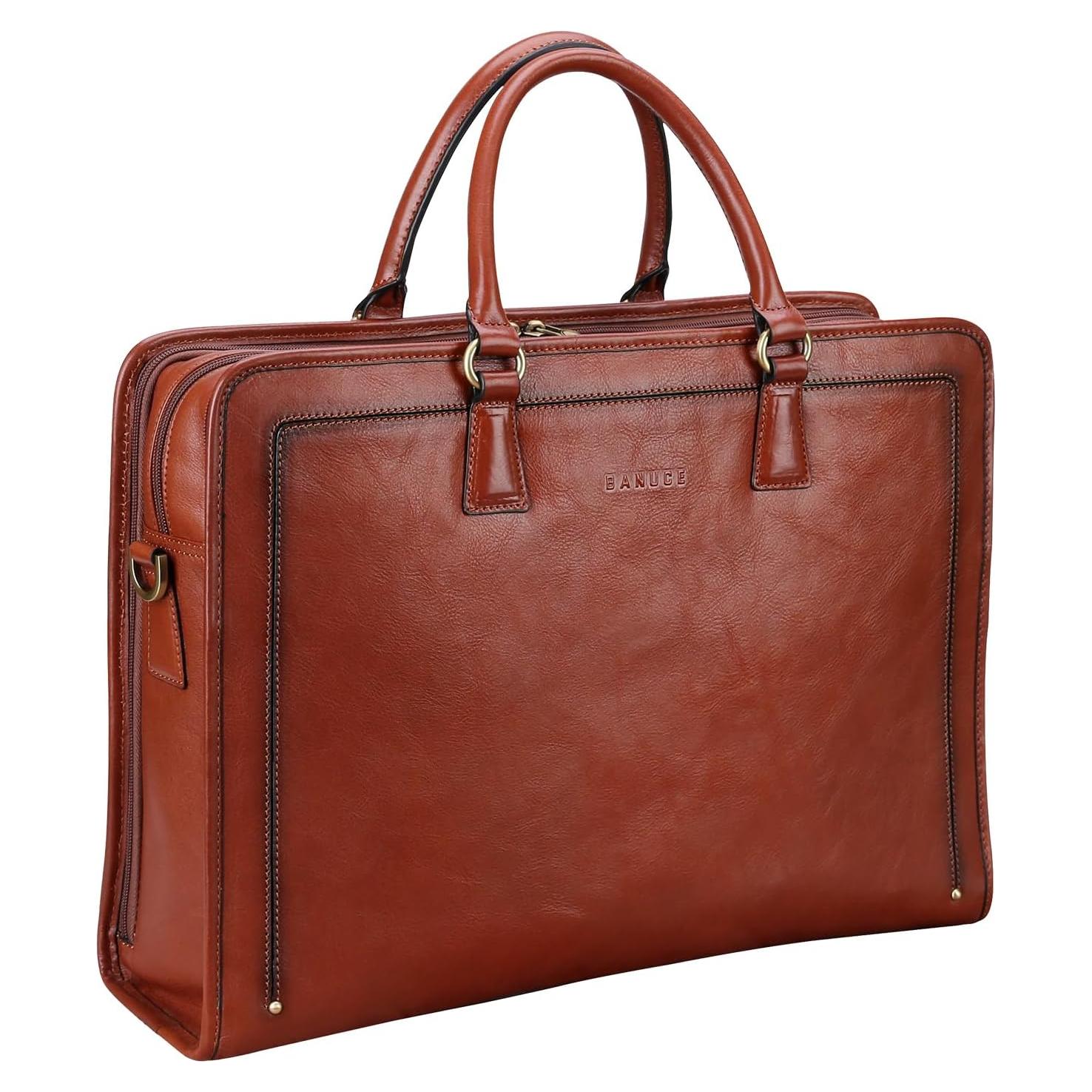 Maletín de Cuero Italiano Banuce para Mujeres 14" Marrón