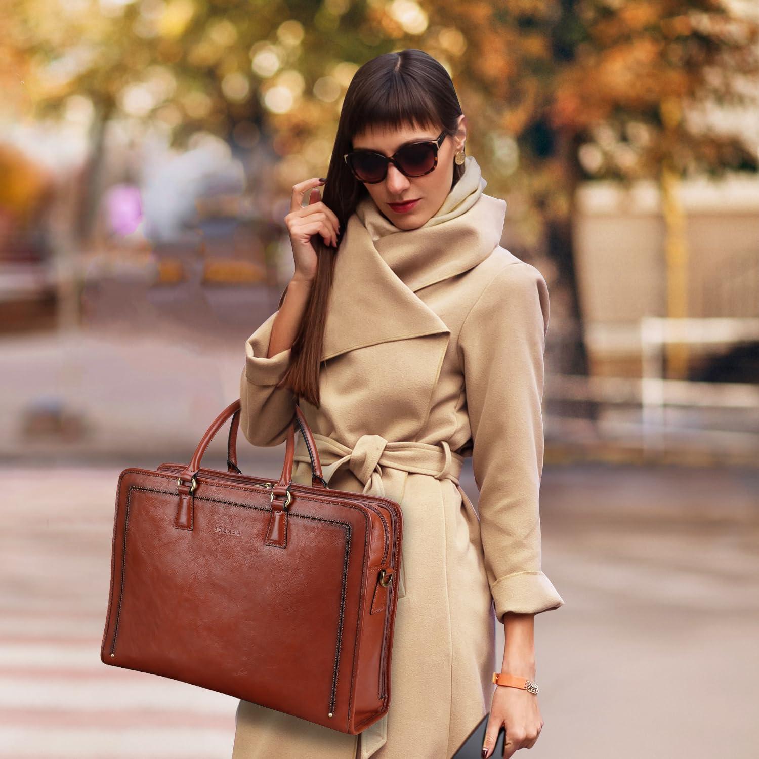 Maletín de Cuero Italiano Banuce para Mujeres 14" Marrón