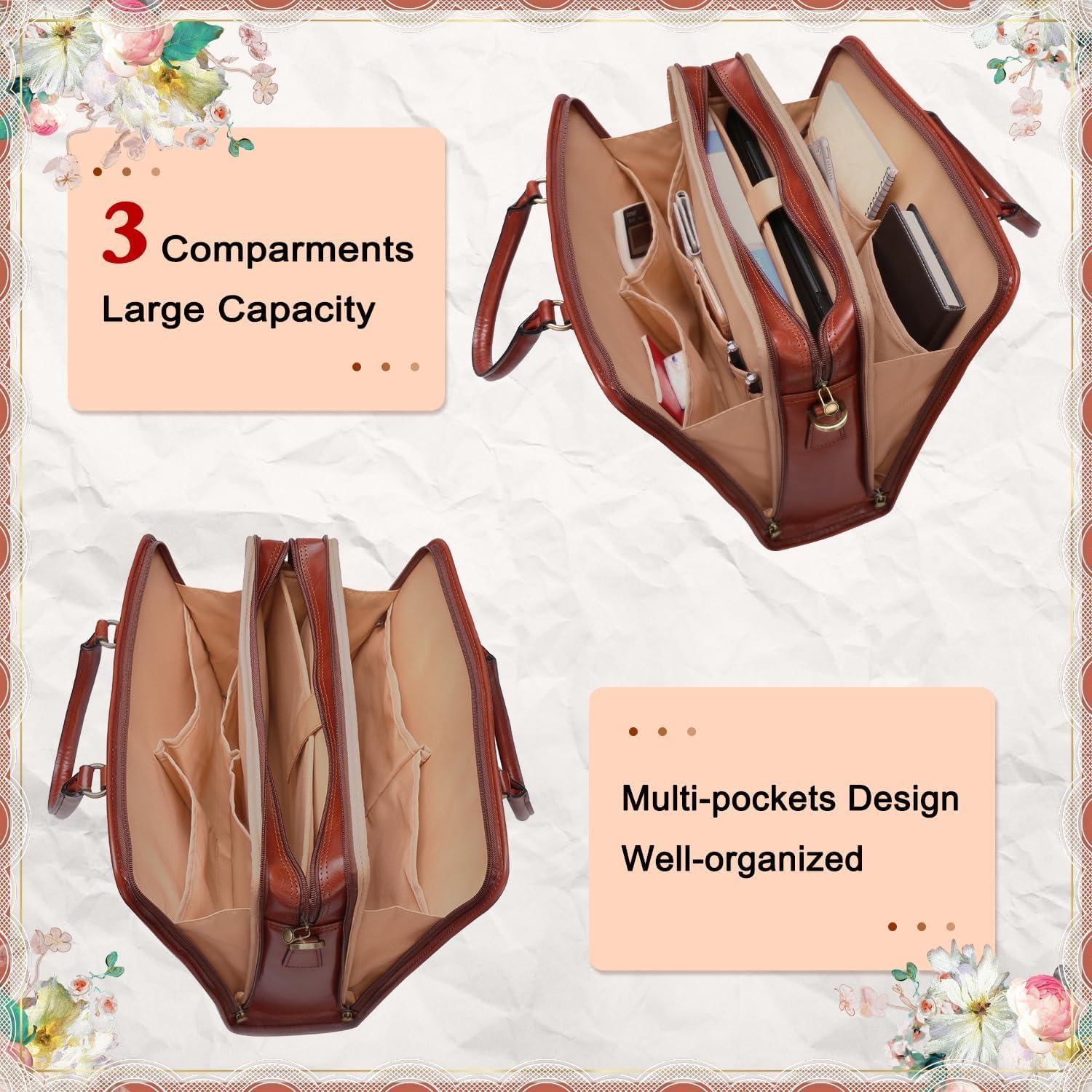 Maletín de Cuero Italiano Banuce para Mujeres 14" Marrón