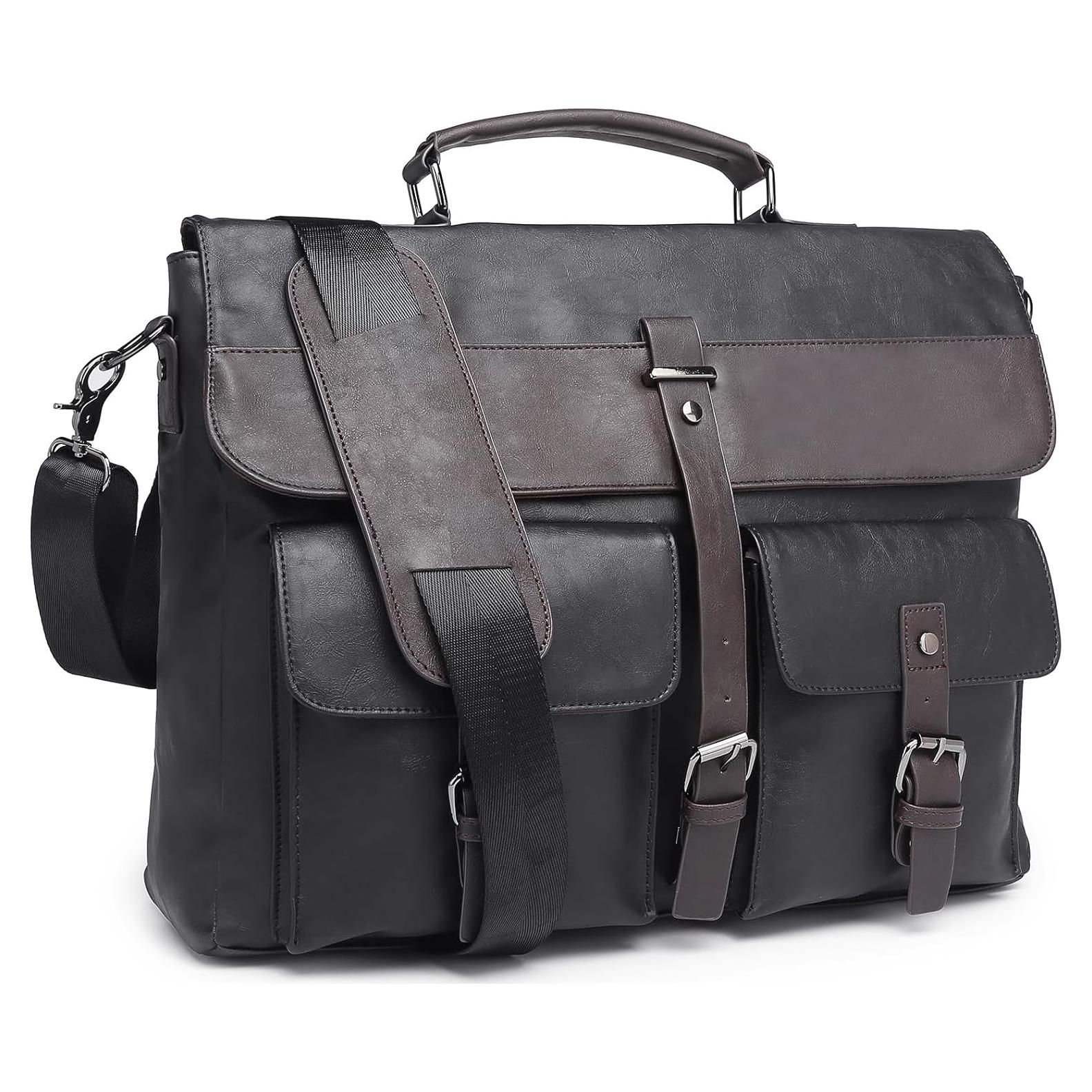 Bolsa Mensajera de Cuero Seyfocnia para Laptop 15.6" Negra