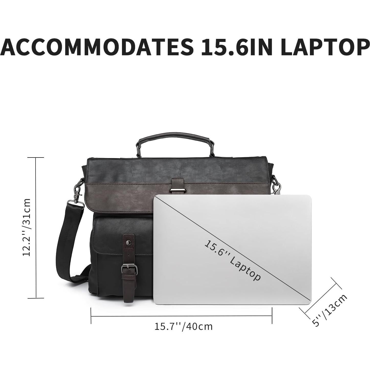 Bolsa Mensajera de Cuero Seyfocnia para Laptop 15.6" Negra