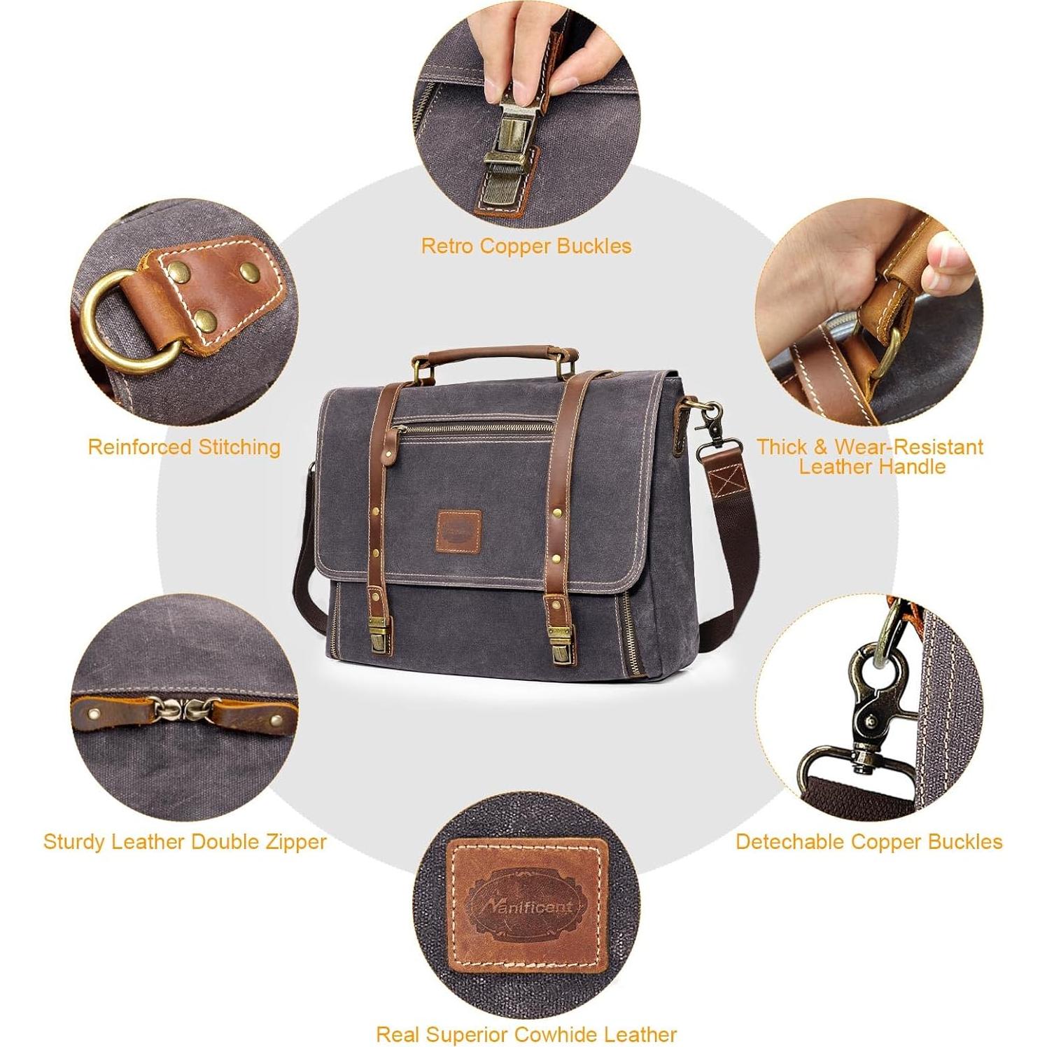 Bolsa de mensajero para laptop Manificent 15.6" gris cuero