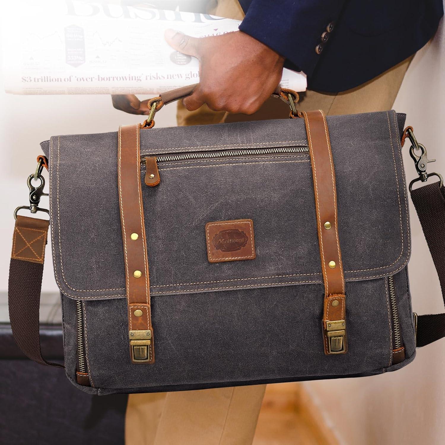 Bolsa de mensajero para laptop Manificent 15.6" gris cuero