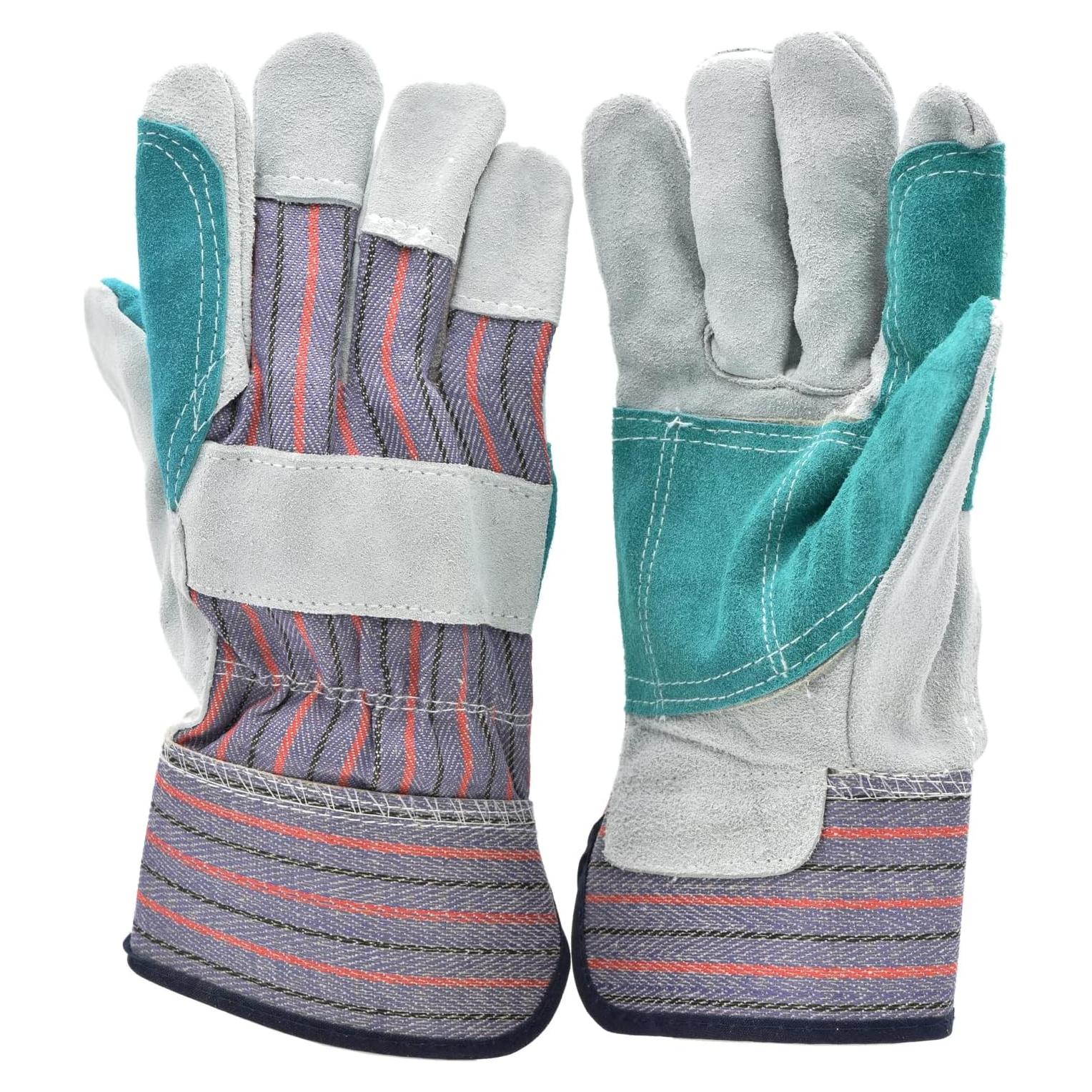 5 Pair Pack Leather Palm Work Gloves Cowhide Leather Suede Finish A Grade Premium