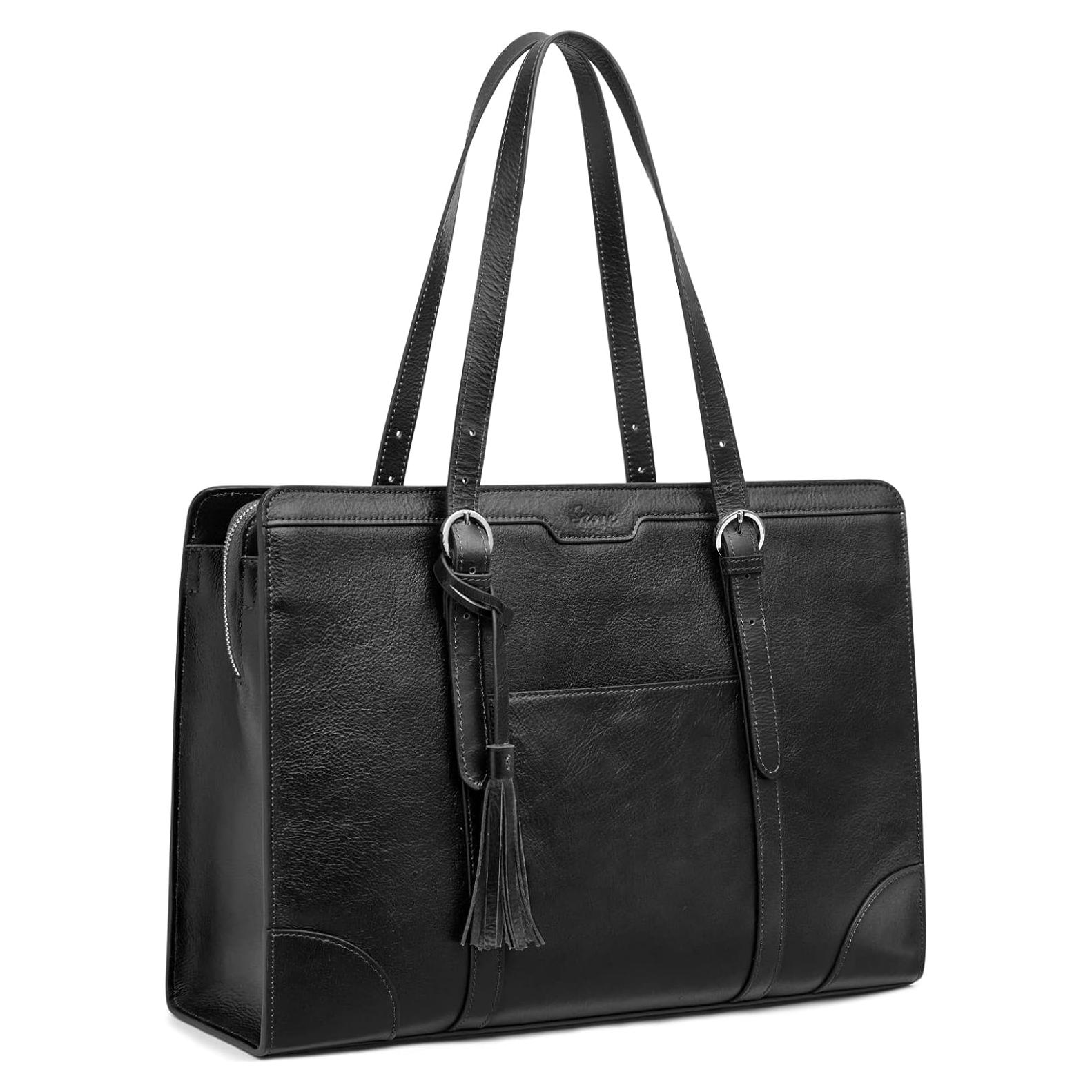 Bolso Tote de Cuero S-ZONE para Mujeres 15.6" Negro