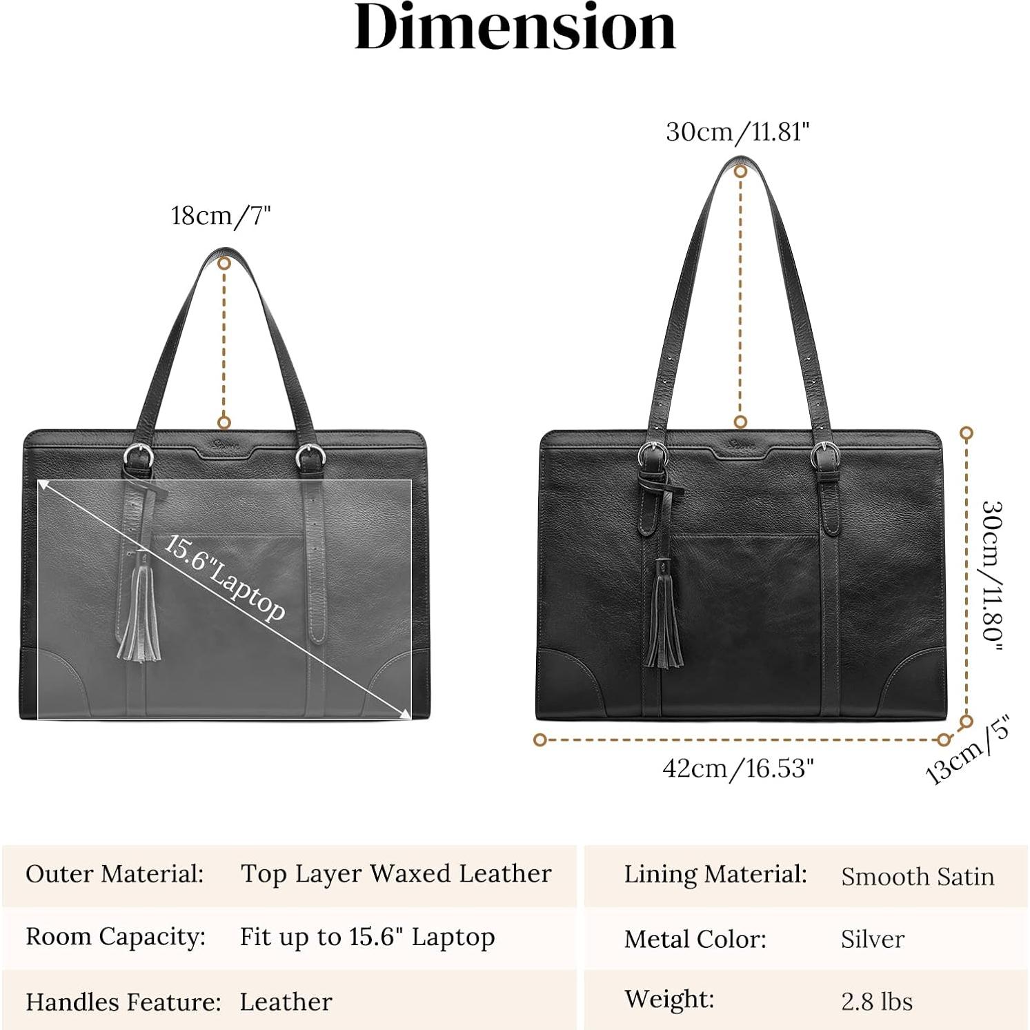 Bolso Tote de Cuero S-ZONE para Mujeres 15.6" Negro