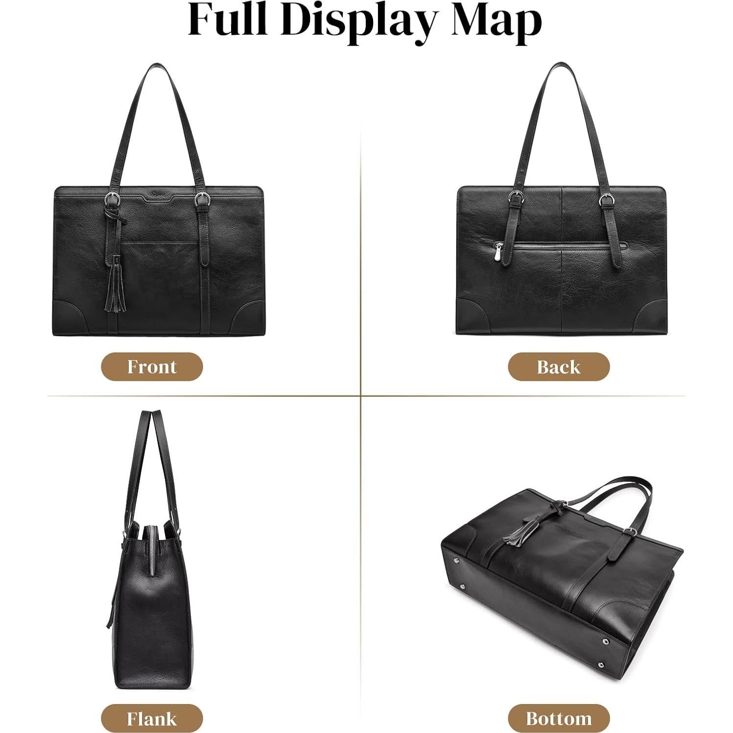 Bolso Tote de Cuero S-ZONE para Mujeres 15.6" Negro