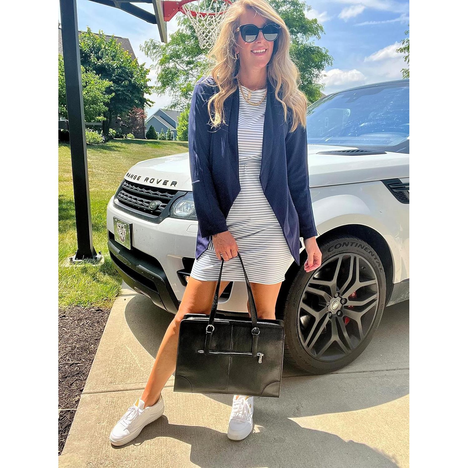 Bolso Tote de Cuero S-ZONE para Mujeres 15.6" Negro