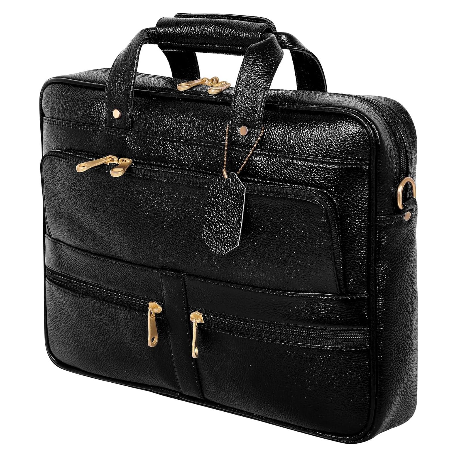 Maletín de cuero para laptop 15.6" Leather Villa - Negro