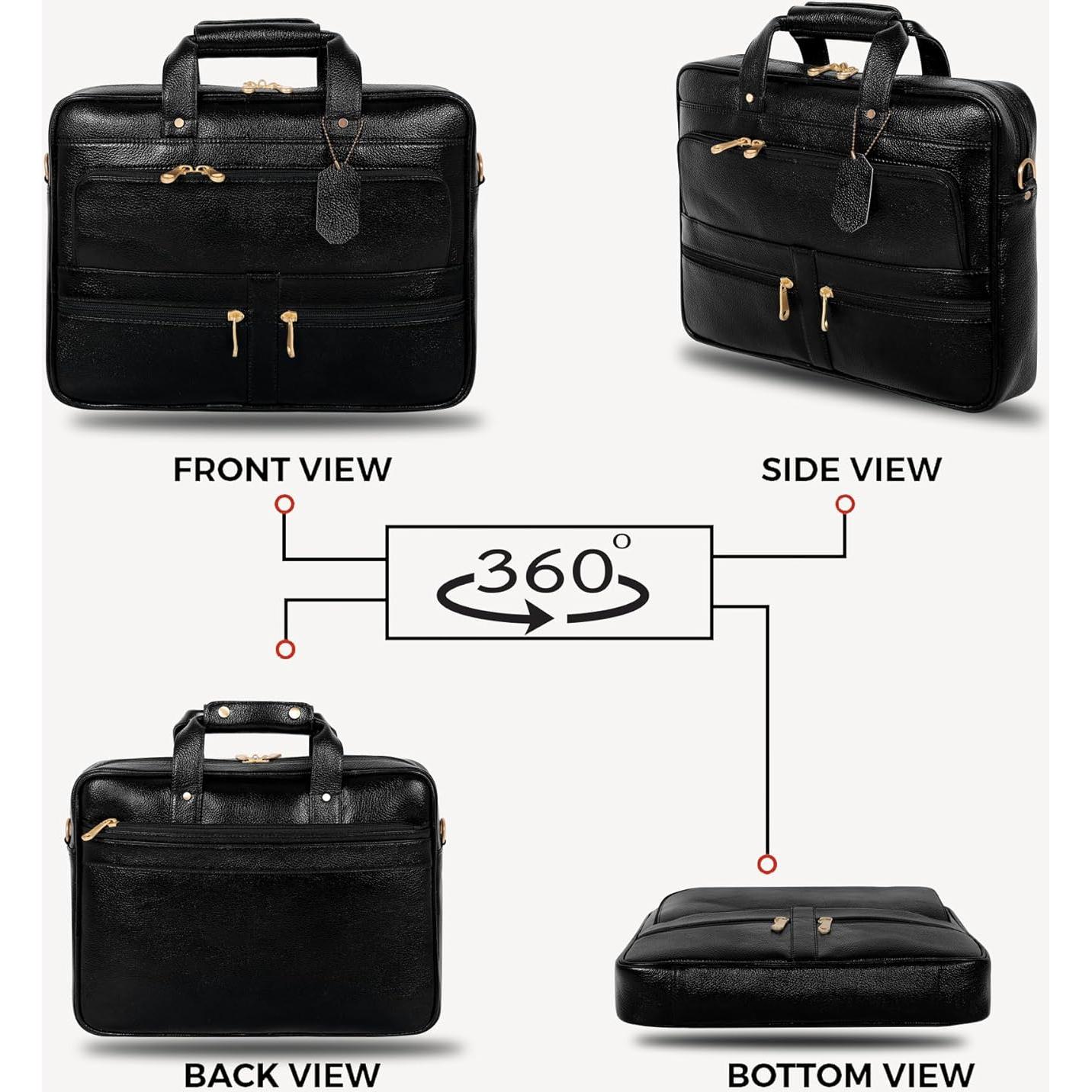 Maletín de cuero para laptop 15.6" Leather Villa - Negro