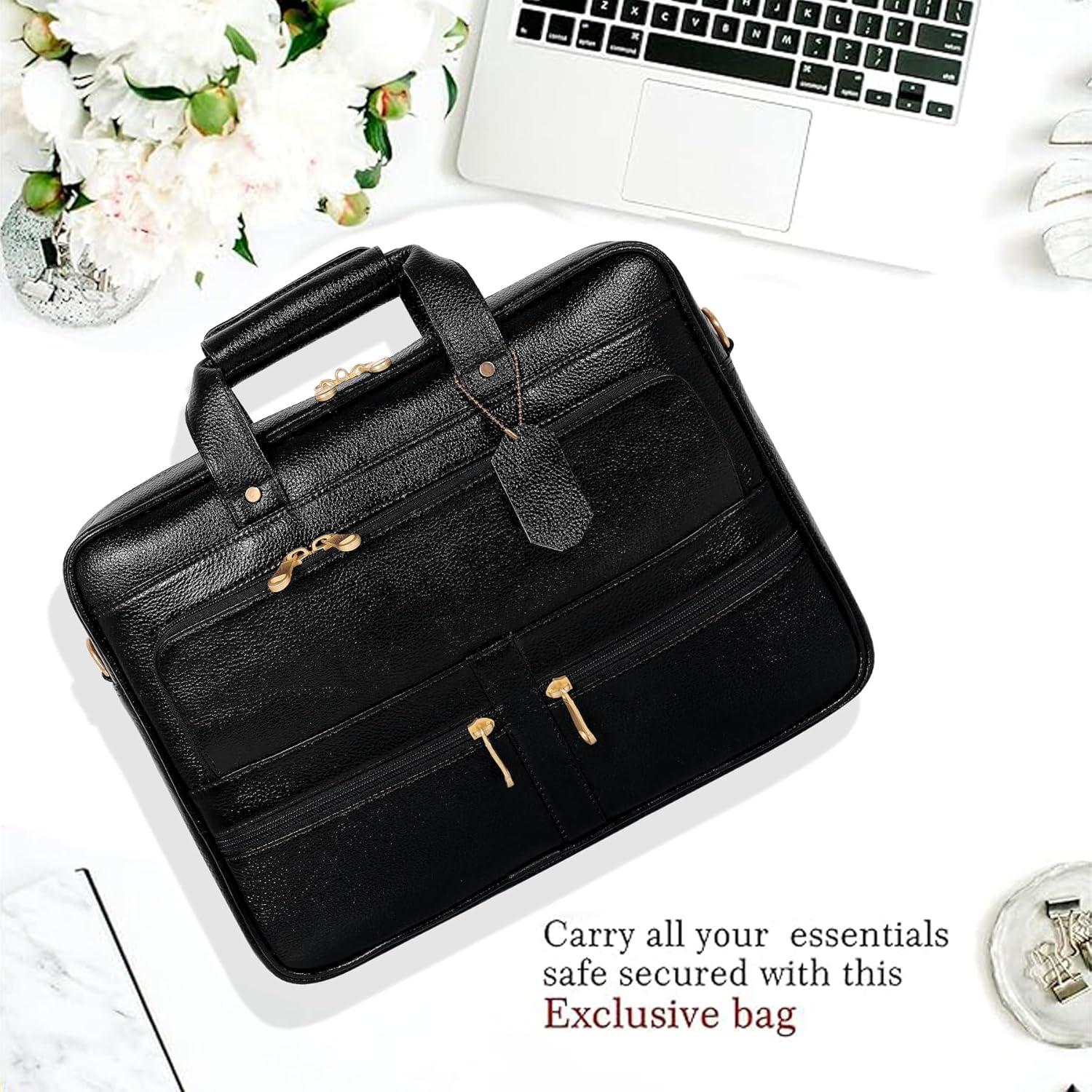 Maletín de cuero para laptop 15.6" Leather Villa - Negro