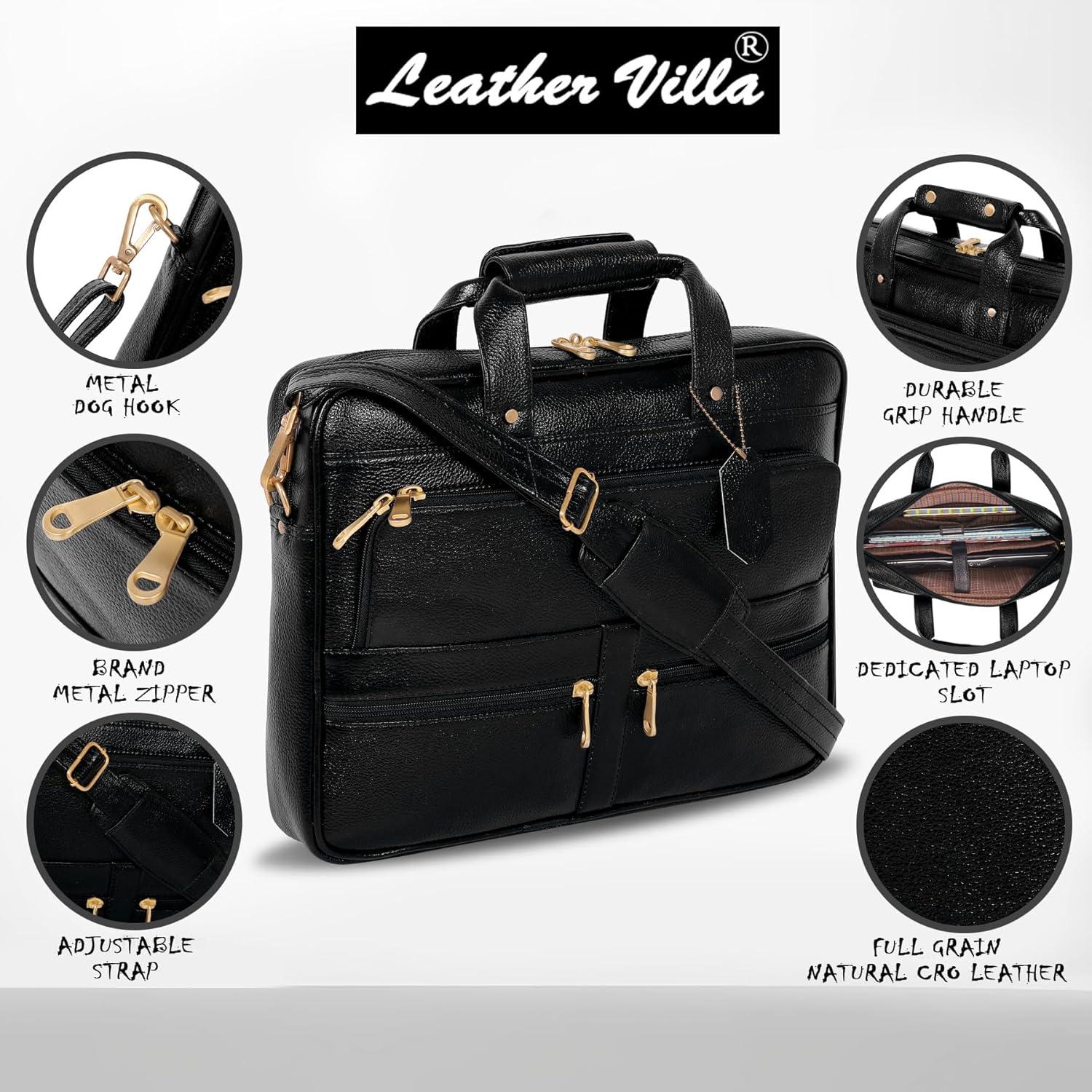 Maletín de cuero para laptop 15.6" Leather Villa - Negro