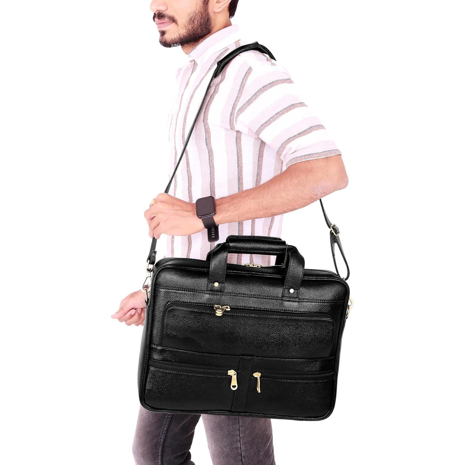 Maletín de cuero para laptop 15.6" Leather Villa - Negro