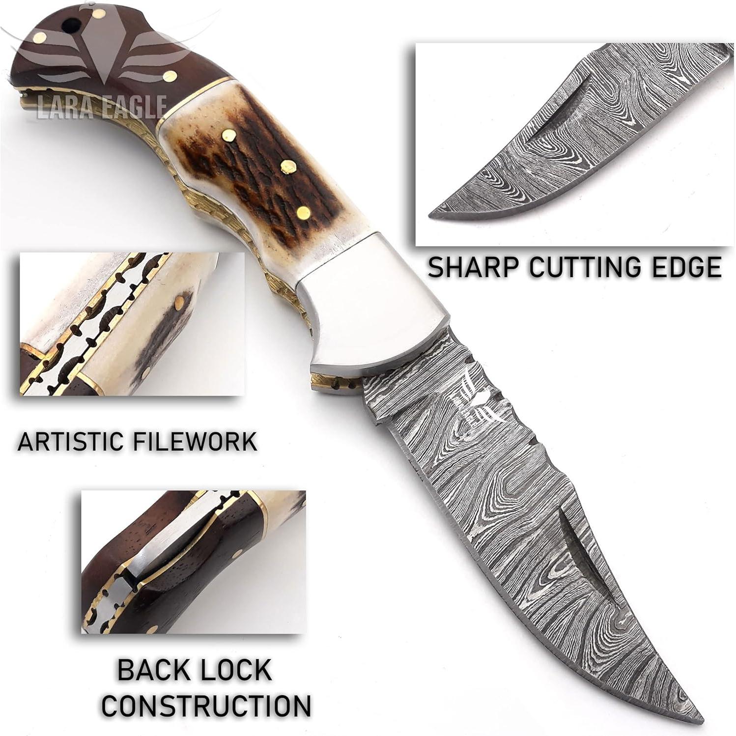 Cuchillo de bolsillo Damasco Lara Eagle 6.5" plegable con funda