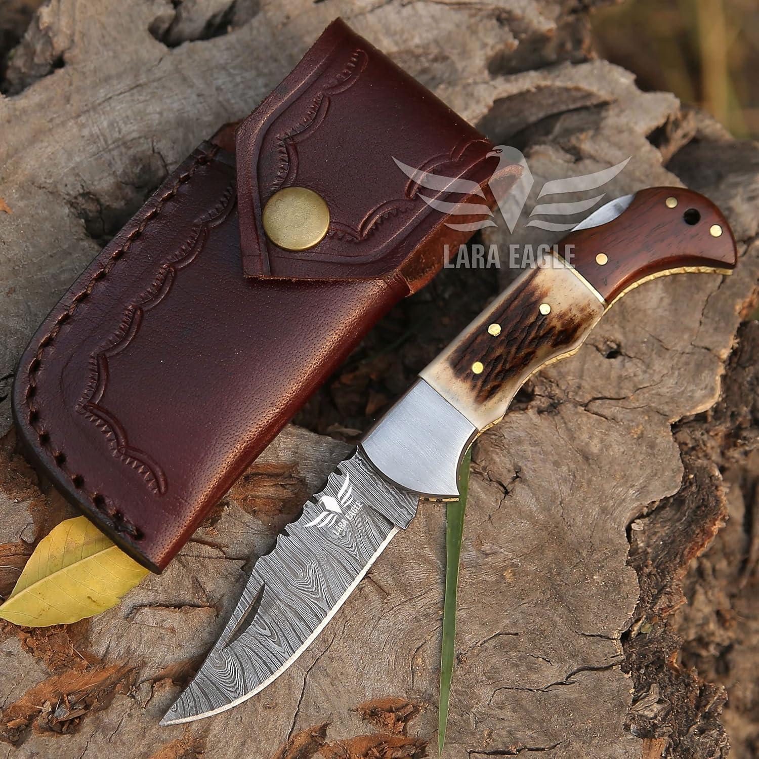 Cuchillo de bolsillo Damasco Lara Eagle 6.5" plegable con funda