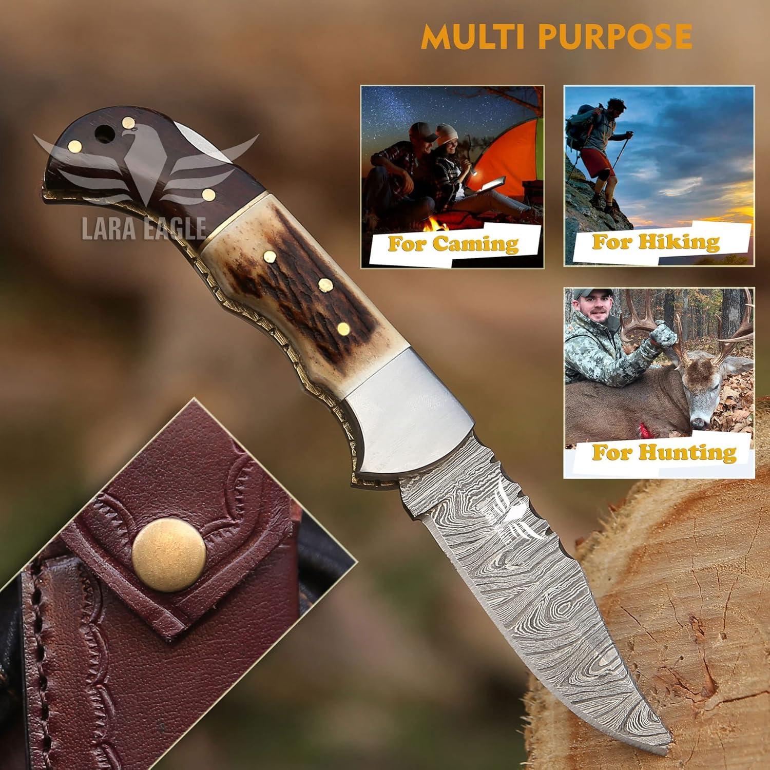Cuchillo de bolsillo Damasco Lara Eagle 6.5" plegable con funda