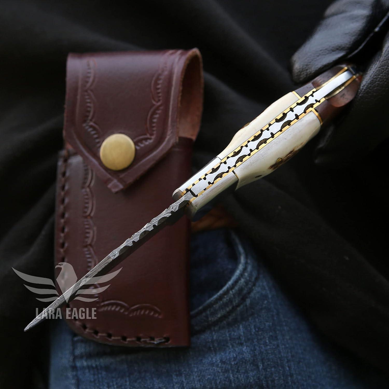 Cuchillo de bolsillo Damasco Lara Eagle 6.5" plegable con funda