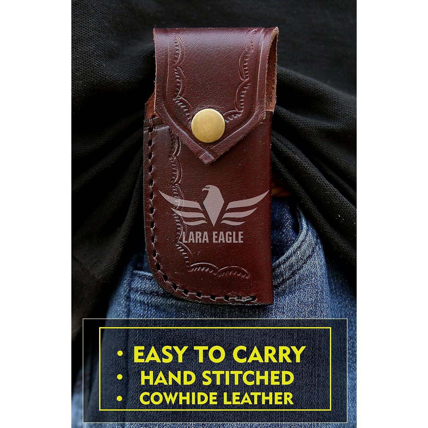 Cuchillo de bolsillo Damasco Lara Eagle 6.5" plegable con funda