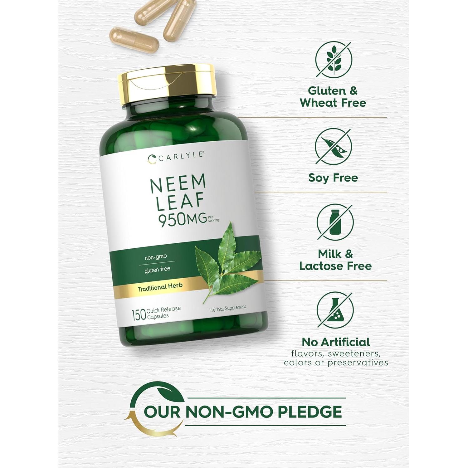 Cápsulas de Hoja de Neem Carlyle 950mg 150 Unidades Sin OGM
