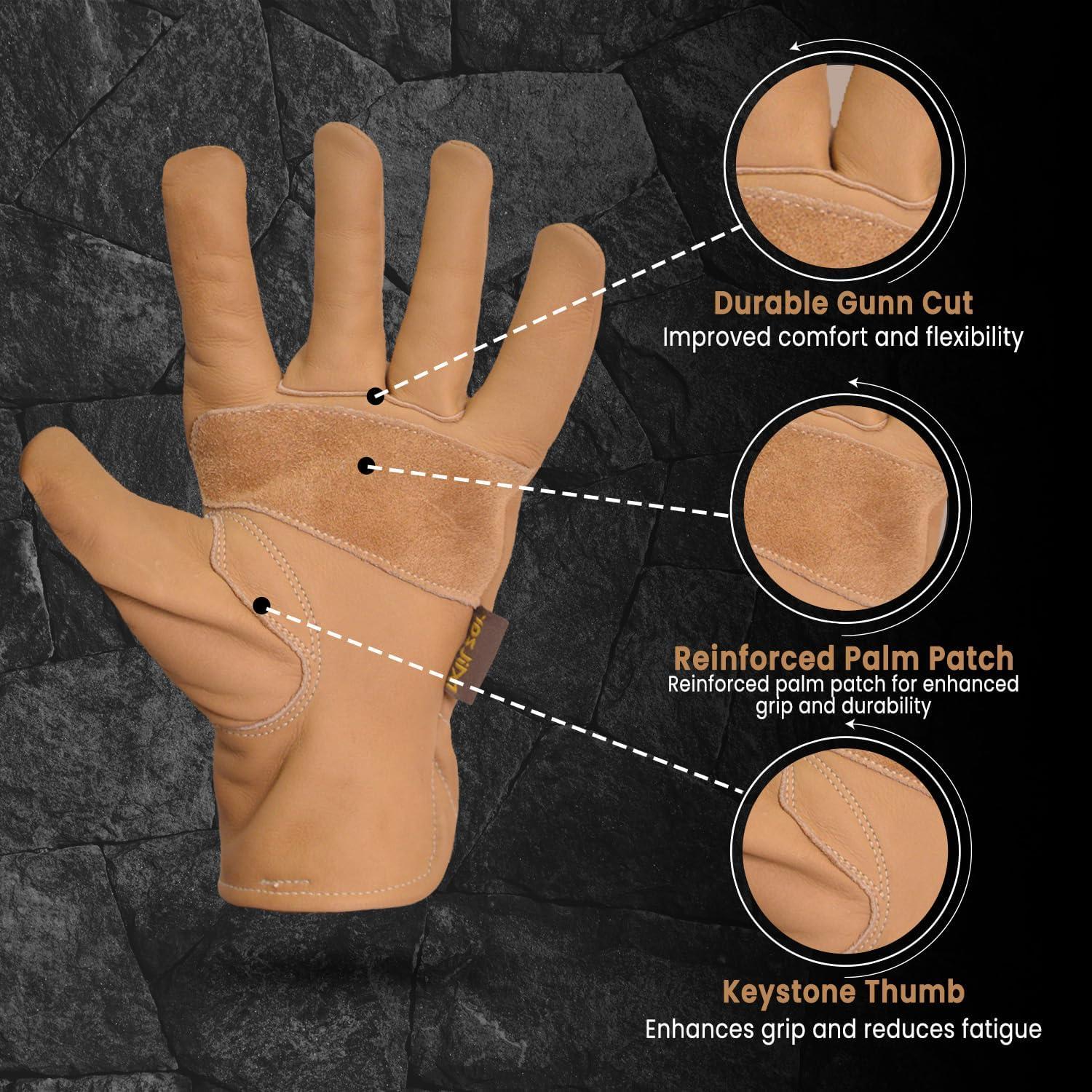 Guantes de Trabajo de Cuero Reforzados para Hombres - Agarre Firme