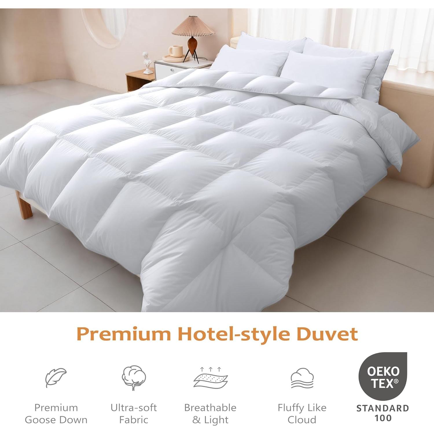 Edredón de Plumas de Ganso Wellos Queen 850+ Relleno 100% Algodón