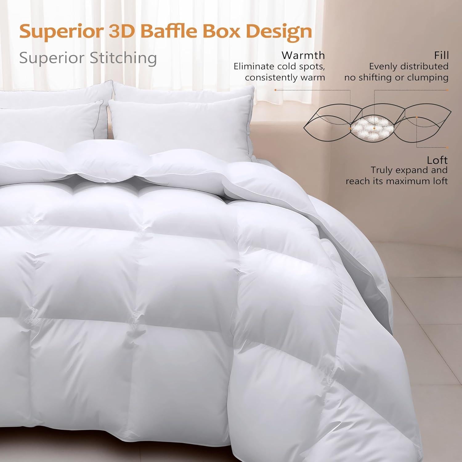 Edredón de Plumas de Ganso Wellos Queen 850+ Relleno 100% Algodón