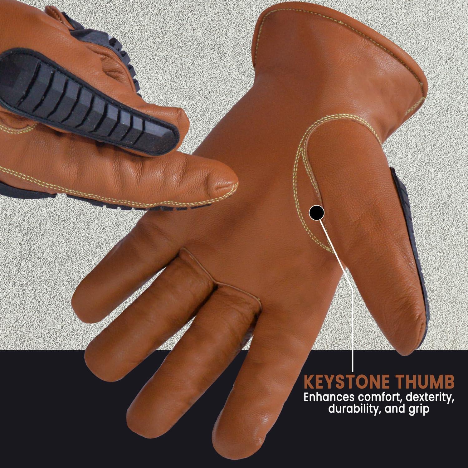 Leather Work Gloves for Men - Impact Level 2, Cut Resistant Gloves | Kevlar Stitching | Construction Glove for Men