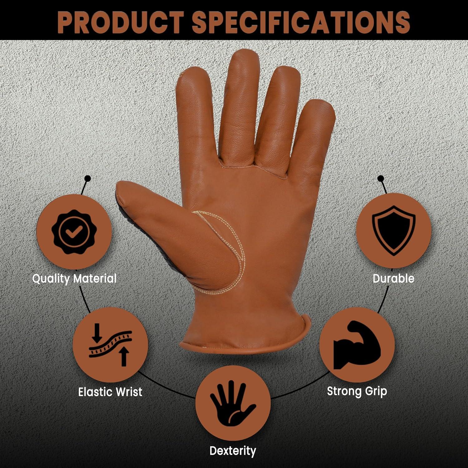 Leather Work Gloves for Men - Impact Level 2, Cut Resistant Gloves | Kevlar Stitching | Construction Glove for Men