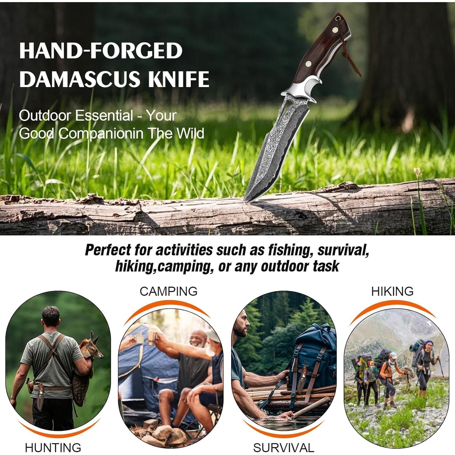 Cuchillo de Caza Damasco SAN TONG XIONG 26.2 cm con Funda