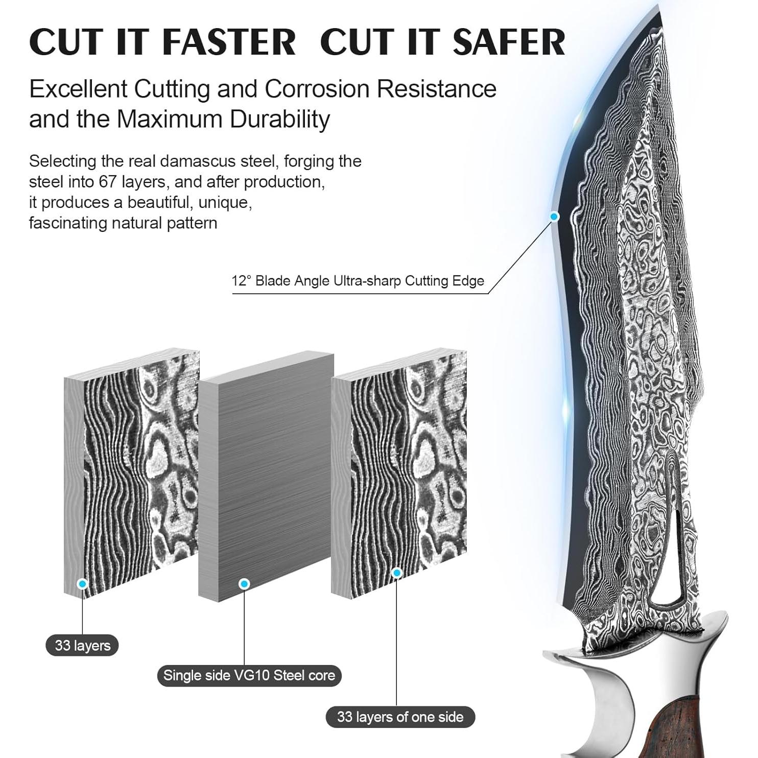 Cuchillo de Caza Damasco SAN TONG XIONG 26.2 cm con Funda