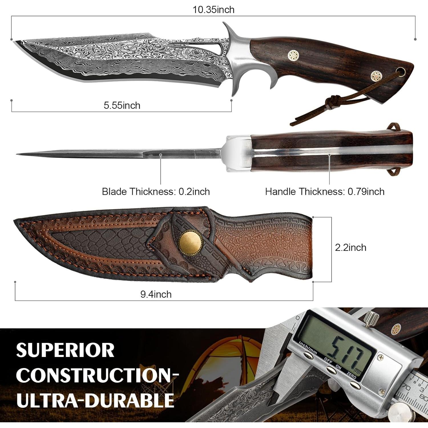 Cuchillo de Caza Damasco SAN TONG XIONG 26.2 cm con Funda